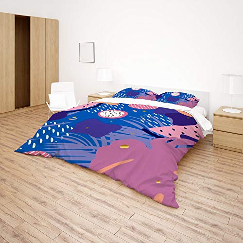 Housse de couette 100 % polyester tropicale Queen Size facile à repasser