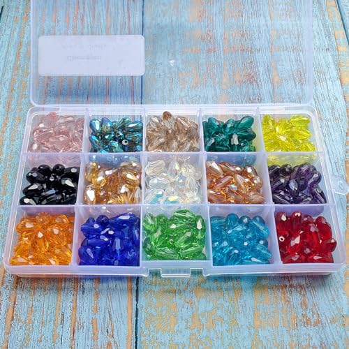 Image of 8x12mm Teardrop Glass Beads for Jewelry Making, 300pcs Faceted Vertical Hole Shape, Crystal Prism Beads for Pendants Bracelets Necklaces Earring