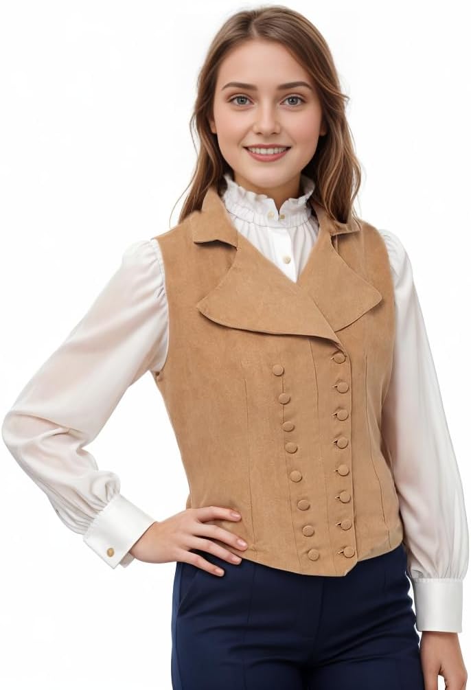 Women Victorian Edwardian Double Breasted Vest Waistcoat Vintage Steampunk Lapel Collar Fit Sleeveless Vest Jacket