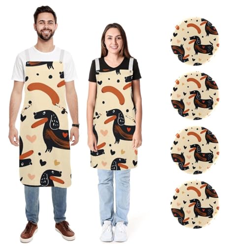 Tablier en lin de chef avec motif teckel chic pour cuisine élégante en lot de 2