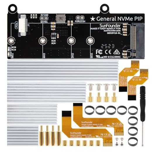 SunFounder Scheda SSD PCIe a M.2-HAT M-Key NVMe PCIe 2/3 per Raspberry Pi 5 2/4/8/16GB, supporta SSD M.2-2230/2242/2260/2280 con dissipatore di calore compatibile con touchscreen da 3,5/5/7/10"
