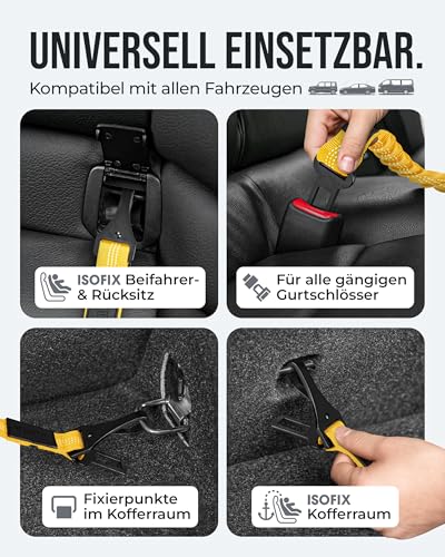 ZAUBERPFOTE Hundegurt 'Argo‘ fürs Auto – Verstellbarer Sicherheitsgurt mit Rückdämpfung & ISOFIX Anschluss – Anschnallgurt für alle Hunderassen (Gelb, Gr. S)