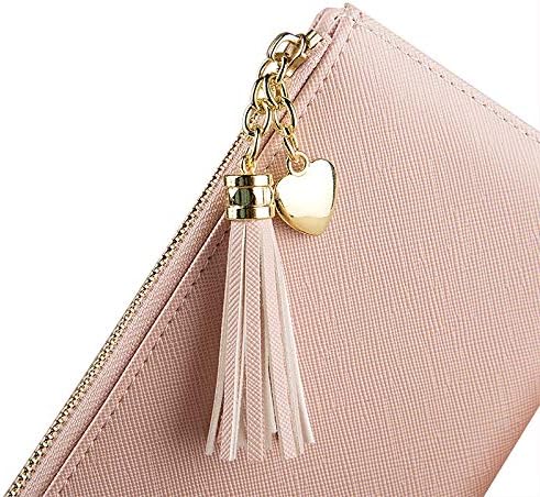 Miniatura 5 de Carteras para mujer delgada monedero largo señoras monedero lindo cuero niña delgado embrague gran capacidad, Rosado, Cartera con tarjetero