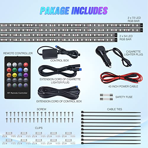 Nilight TR-105-A 4Pcs Car Underglow Neon Accent Strip Lights 252 Leds Rgb 8 Color Sound Active Function Music Mode With Wireless Remote Control Underbody Light Strips thumb #1