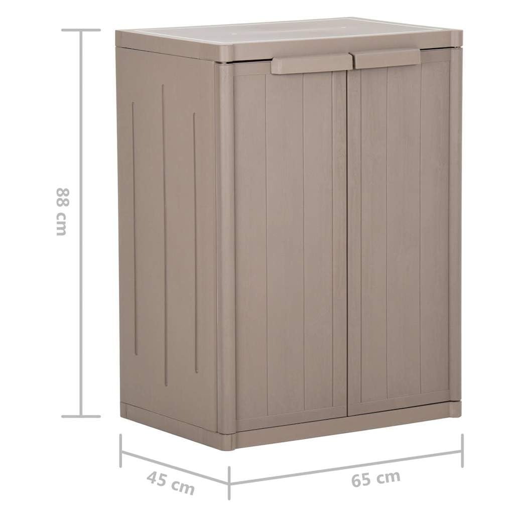 Armadio da giardino in plastica effetto legno, compatto per esterni, con 2 ripiani, resistente alle intemperie, 65 x 45 x 88 cm