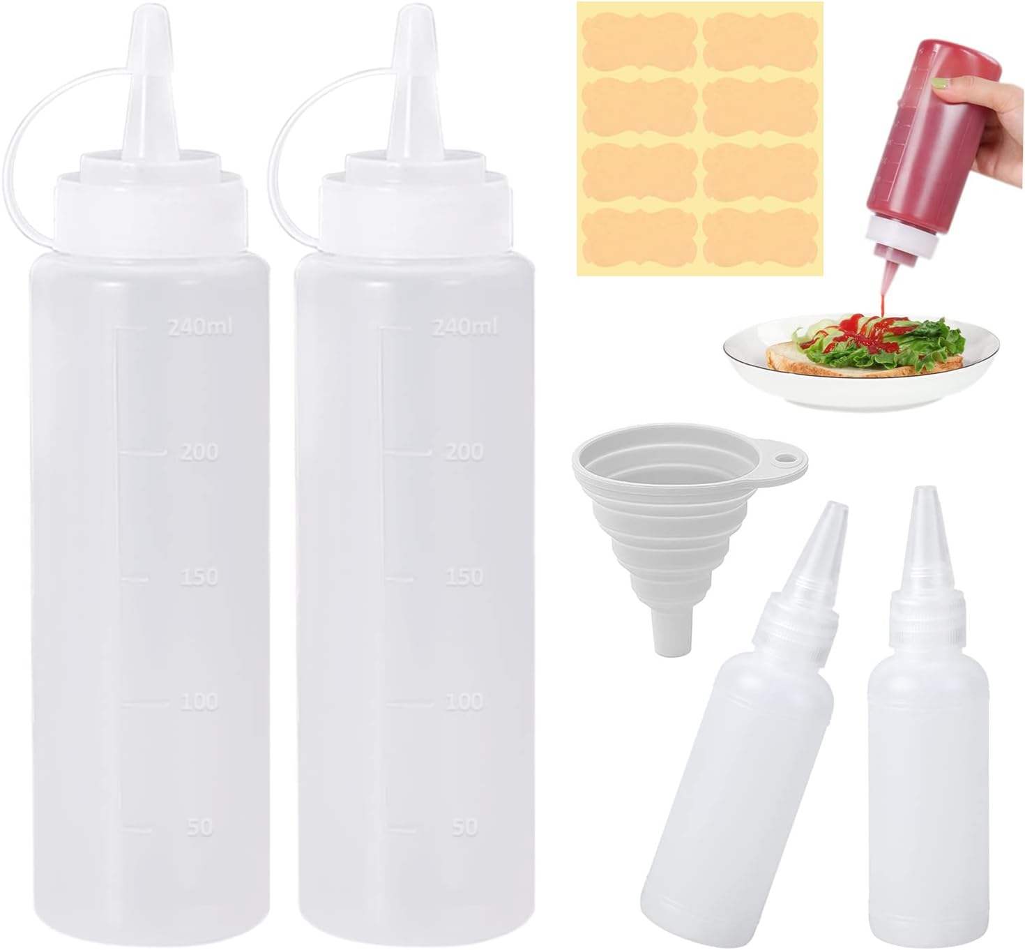 YSDYY 4Pcs Plastic Squeeze Bottles, Sauce Bottles with Cap,Transparent