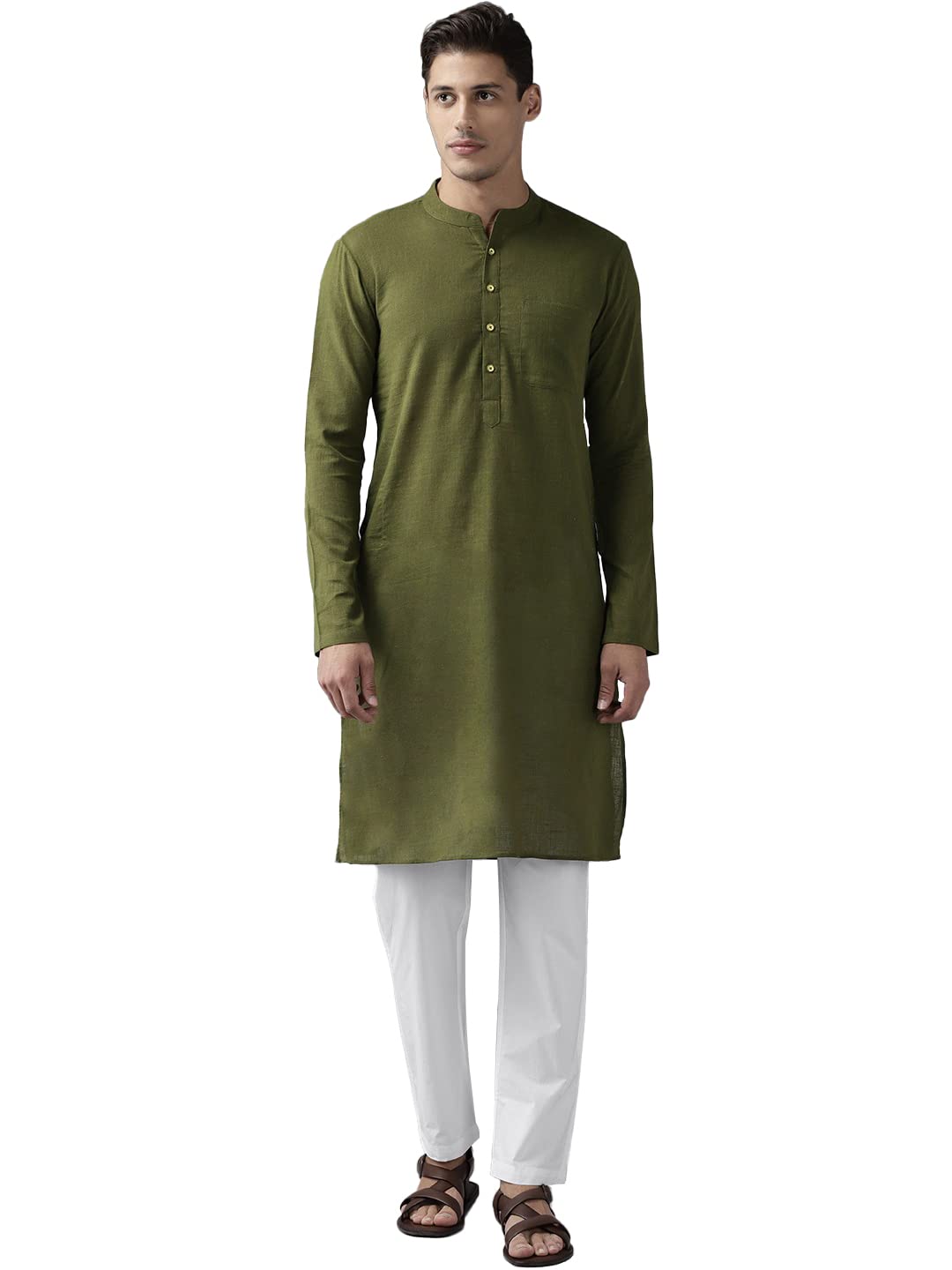 See Designs Men's Cotton Solid Regular Kurta (Sdkt1025Xs_Olive Green_Xs)