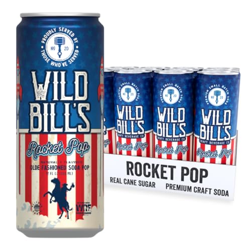 Wild Bill's Rocket Pop Soda Classic Craft Soda Pop Soft Drinks, Sodas Made with Pure Cane Sugar, Caffeine Free, NO High Fructose Corn Syrup, Gluten Free, Vegan, Low Sodium, 12 Oz 12 Pack
