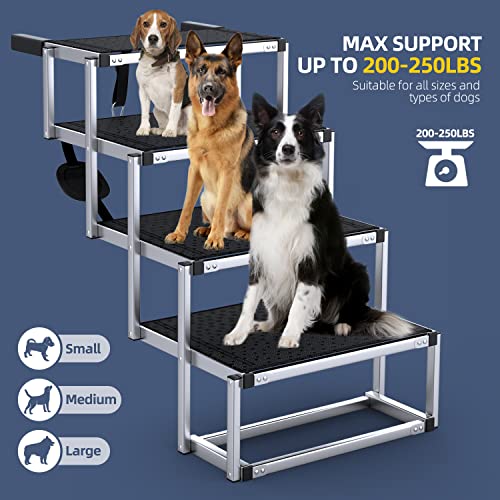 Petruna Extra Wide Dog Car Ramp For Large Dogs, Portable Aluminum Foldable Pet Ramp With Non-Slip Surface, Lightweight Dog Stairs For Cars Suv, High Beds & Trucks, Supports Up To 250 Lbs, 4 Steps #TOP1