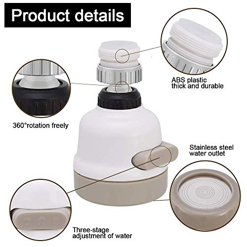 Image of 360 Degree Rotating Water-Saving Sprinkler, Faucet Aerator, 3-Gear Adjustable Head Nozzle Splash-Proof Filter Extender Sprayer for Kitchen Tap
