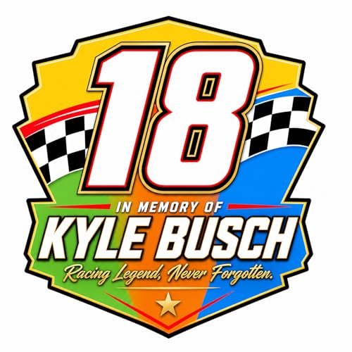 RockPaperStikrz Kyle Busch 18 Memorial Vinyl Sticker 5 Inch Multicolor Glossy Finish Checkered Flag Racing Legend Decal for Cars Laptops Toolboxes