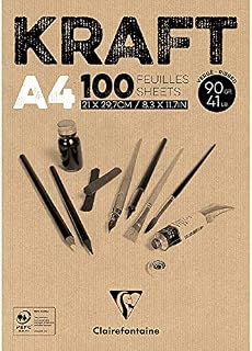 Clairefontaine - Ref 96545C - Kraft Glued Pad (100 Sheets) - A4 (297 x 210mm) Size, 90gsm Paper, Acid Free, pH Neutral - Suitable for Painting & Drawing - Brown