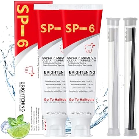 Super ProbioticSp-6 Toothpaste,Sp-6 Ultra Whitening Toothpaste,Sp 6 Toothpaste,Probiotics Bright White Toothpaste,Deep Cleaning Care Toothpaste,Fresh Breath(2Pcs*120g+2 Toothbrush) Cover