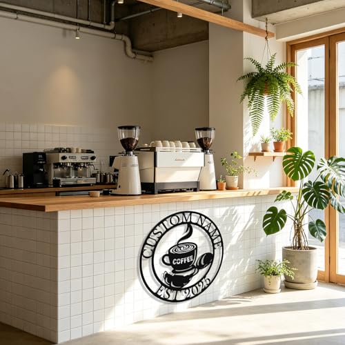 Image of Personalized Coffee Metal Sign, Custom Coffee Bar Signs, Custom Name Signs for Cafe Station, Coffee Wall Art Decor for Kitchen, Cafe Shop Decor, Cafe Lover Gift