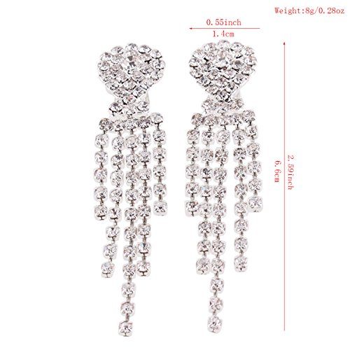 Grace Jun Silver Crystal Teardrop Shape Rhinestone With 5 Strand Rhinestone Dangle Earrings No Pierced #TOP4