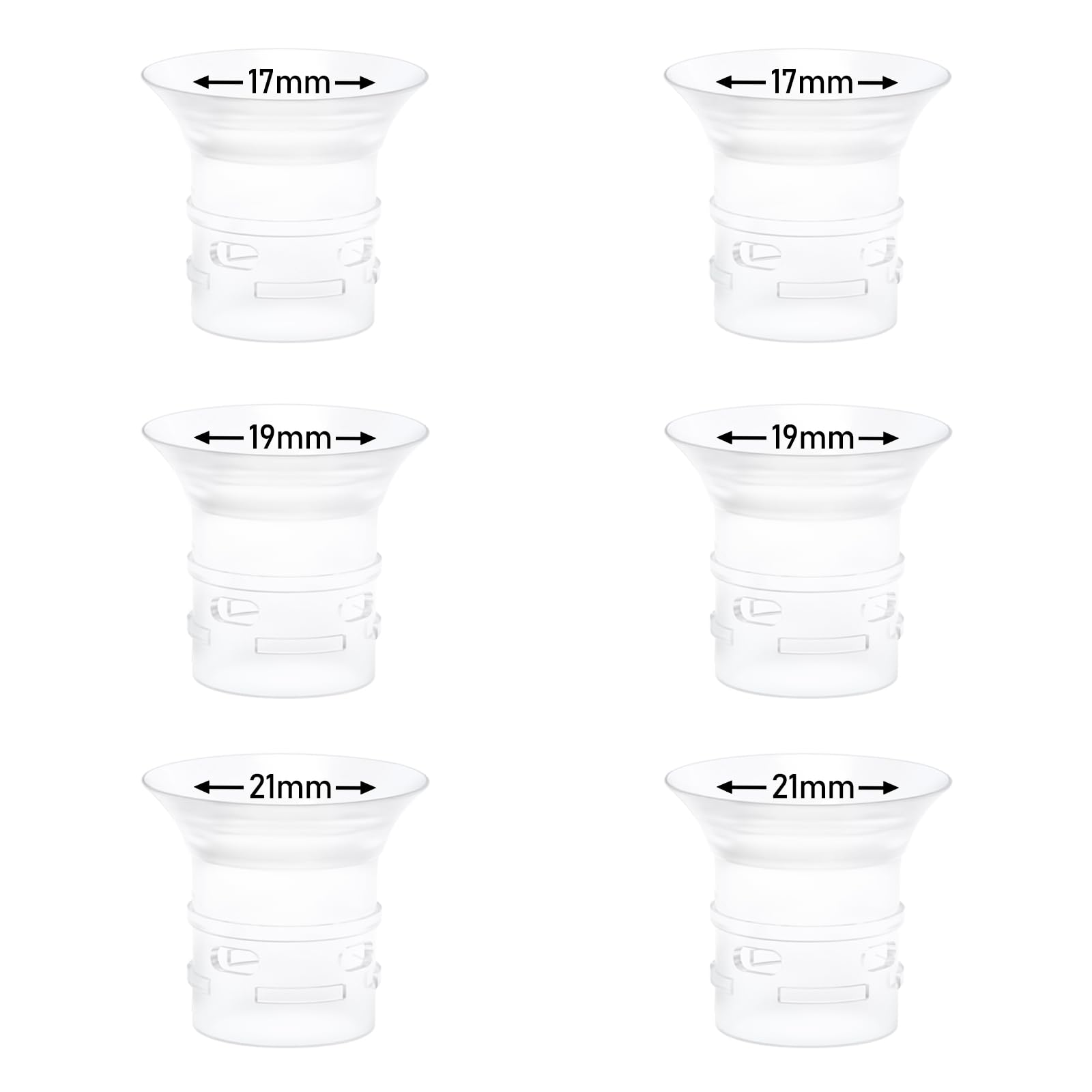 6pcs Flange Insert 17/19/21mm Compatible with eufy S1 Pro/S1/E10/E20 Wearable Breast Pump, Replace for eufy Breast Pump Sizing Insert, Fit for Breast
