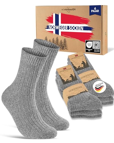 Norweger Socken Herren Wintersocken Damen warme Wollsocken 6 Paar 20100 (Grau 39-42)