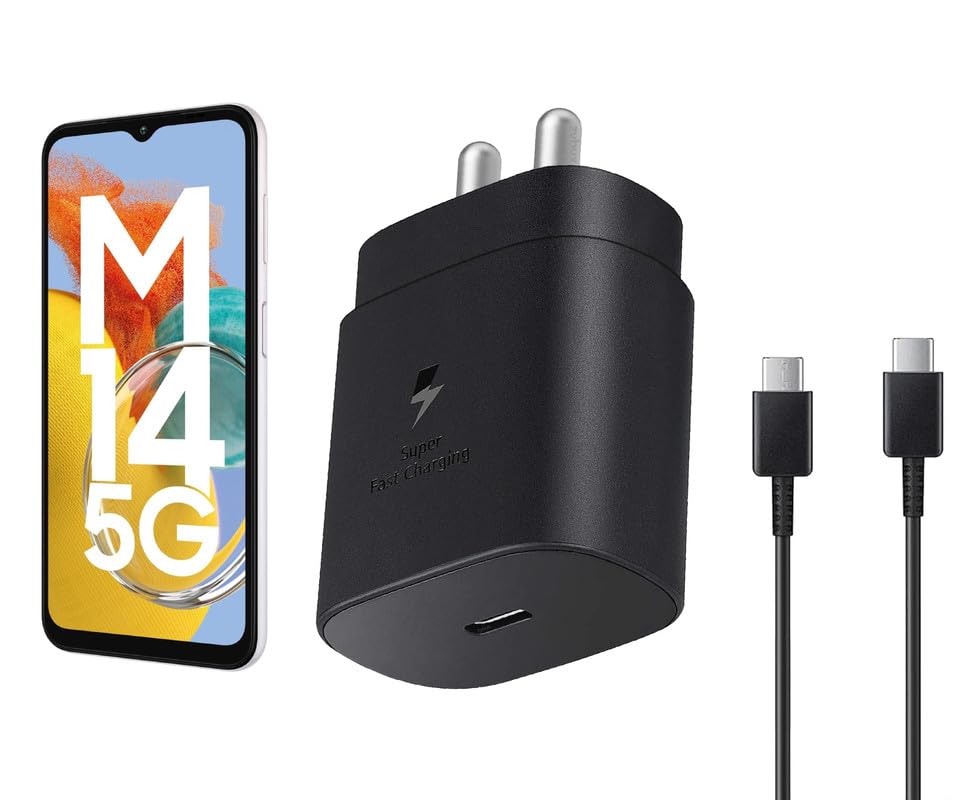 Image of Samsung 25W Type C Charger for M14 5G | USB C to C Port Super Fast Charging Adapter for Tab S9 Ultra /S9 Fe /S9 plus /S9 /A9 /A9 Plus /S8, 25 w Quick Mobile Phone Adaptor USB-C Device, Black