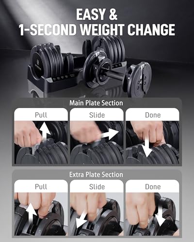 Image of BYZOOM FITNESS Pure Series Adjustable Dumbbell - 12.5 /25 /27.5 /50 /55 /75lb - ONE UNIT OR PAIR(check QTY before purchase) - 5-in-1 / 10-in-1 / 15-in-1 / 21-in-1 Flexible Hand Weights for Home Apartment Garage Gym, Strength Training & Fitness Workouts, White OR Black