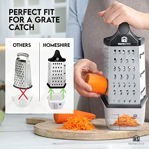 HomeShire Cheese Grater with Container 6 Sided Multi-Functional Grating/Slicer/Zester for Coarse, Medium, Fine, Micro-Grating/Zesting/Slicing