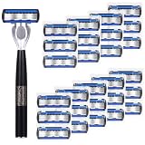 Leriton 28 Pcs Disposable Men's Razors Set Refillable 6-Blade Sensitive Skin Razor Kit for a Comfortable Shave, 1 Handle and 27 Cartridges