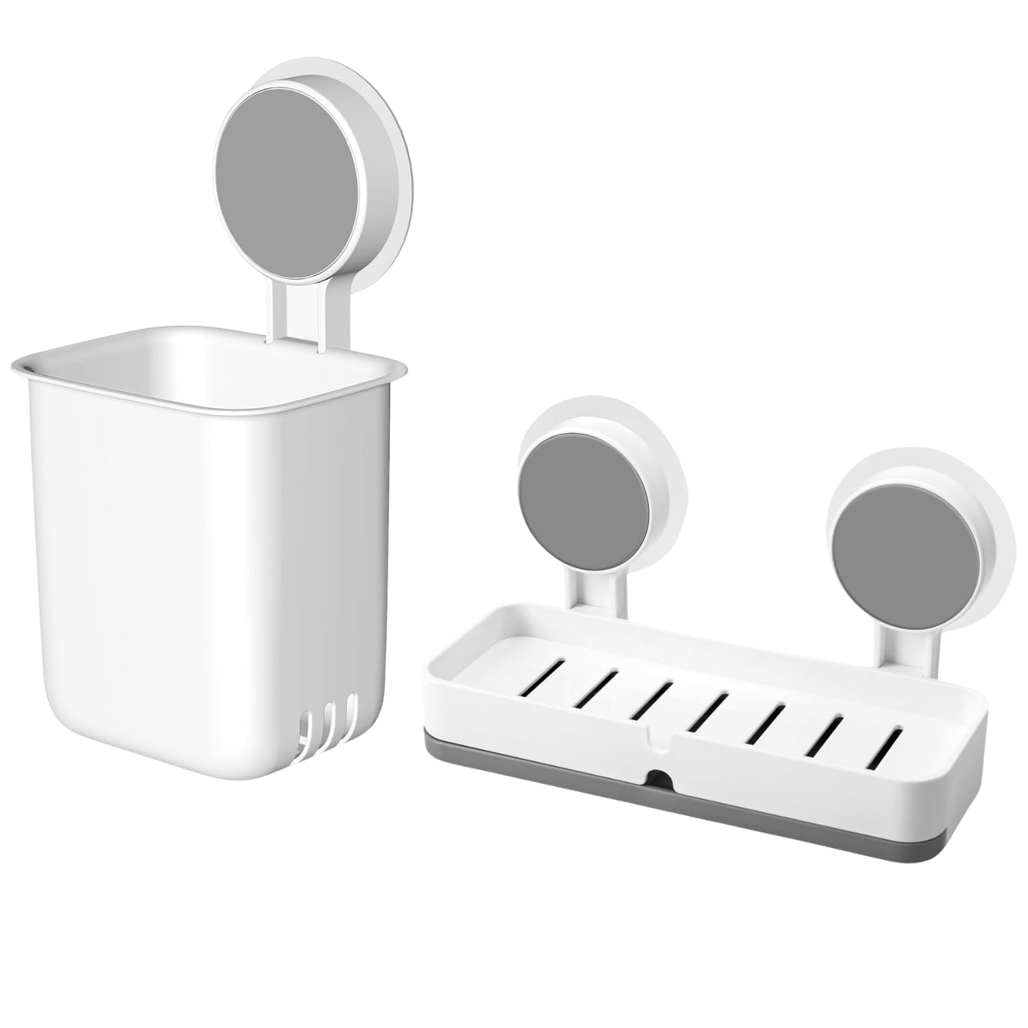SHALVI Plastic Wall Mounted Self Adhesive Toothbrush Holder with Soap Holder | Brush Holder | Soap Box for Bathroom | Plastic Toothbrush Holder, White