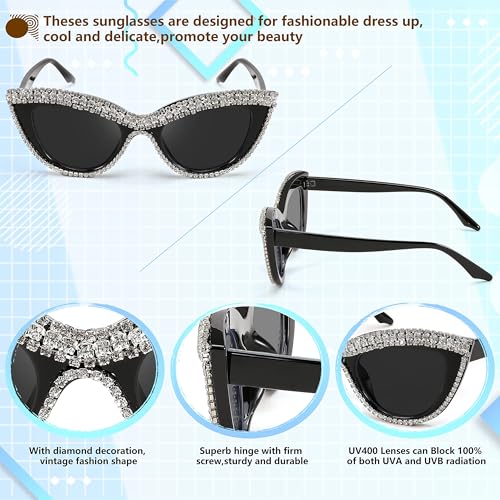 FEISEDY Women Oversized Diamond Sunglasses Fashion Cat Eye Rhinestone Sunglasses Jeweled Frame Costume Party B23604