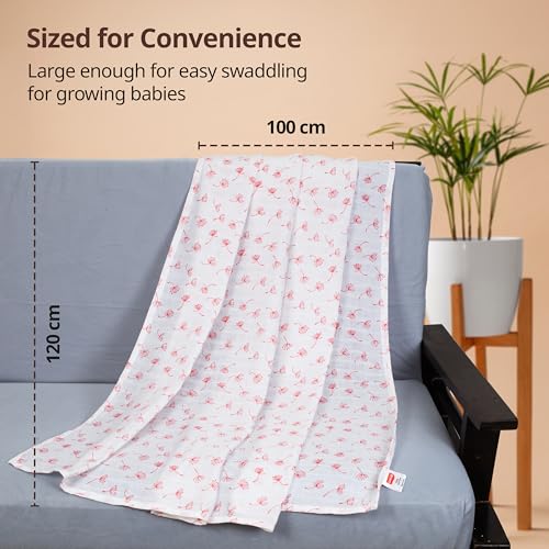 Image of LuvLap 100% Cotton Muslin Baby Swaddle Set, Baby Towel, Size-120cm x 100cm (47 inchx39 inch), Hearts Birds Printed on White, 0-18 Month+, Printed Mulmul Muslin Swaddle Wrap for New Born, Pack of 6