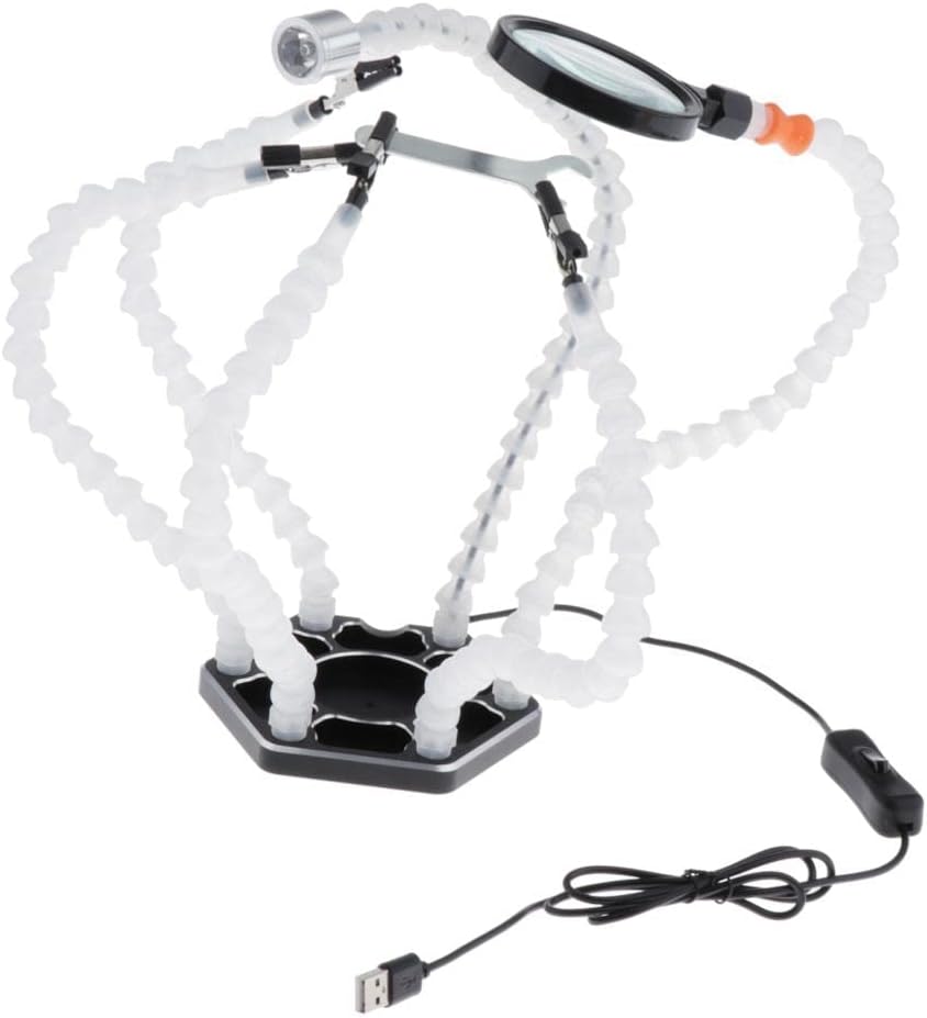 USB Soldering Station Six Arm Helping Hands Holder with Removable Crocodile Clip