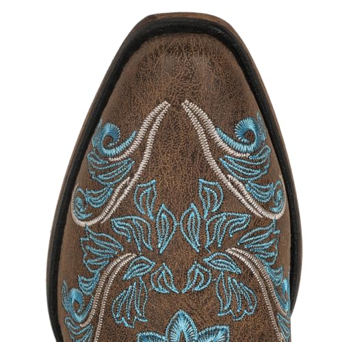 Image of IUV Cowboy Boots For Women Mid Calf Cowgirl Boots Embroidered Pull-On