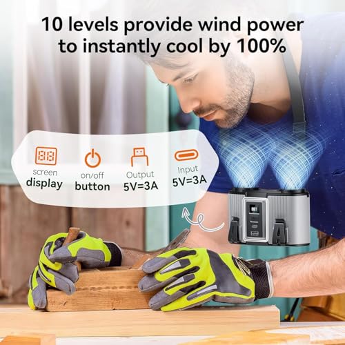 Image of Doublepow 24000mAh Portable Waist Fan, Personal Fan, Dual Air Ducts Motors, Rechargeable Clip On Belt for Working, 10 Speeds 45H Wearable Neck Cooling, for Outdoor Work, Travel, Power Outage (Gray)
