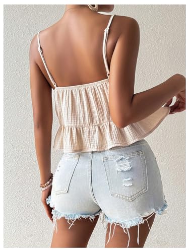 SHENHE Women's Floral Crochet Ruffled Sleeveless Cami Tank Top Boho Summer Peplum Top2