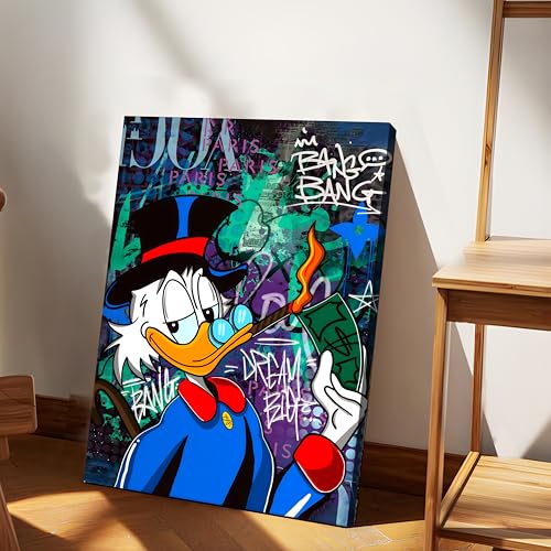 Image of PAINTINGMANTRA Money & Success Pop Art Canvas Print, Street Style Millionaire Duck Cash, Modern Urban Decor for Office & Man Cave, Canvas print Ready to Hang - 41x56 cm