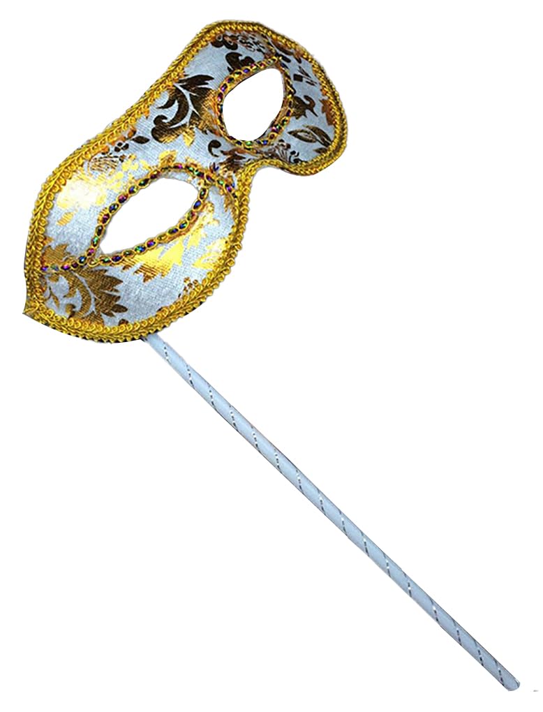 AZYOUNG Men's Masquerade Christmas Halloween Ball Party Half Face Masks on Stick(White)