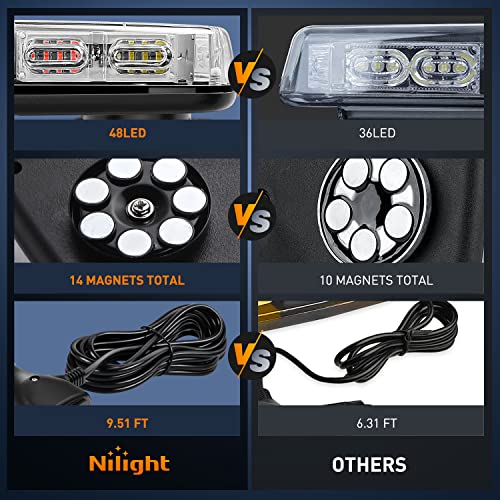 Nilight 12 Inch Roof Top Strobe Lights 48Led Hazard Light Emergency Safety Warning Led Flashing Light Bar Magnetic Mount 12V 24V Cars Trucks Tractors Snow Plows Construction Vehicles，2 Years Warranty #TOP5