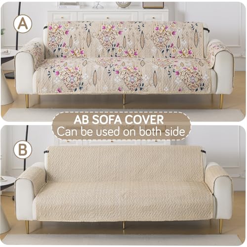 Image of HOKIPO AB Dual Design Quilted Sofa Cover 4 Seater, 3+1 Sofa Cover Set, Easy Drape Series, Garden Classic (IN-1101 + IN-1099-ED9)