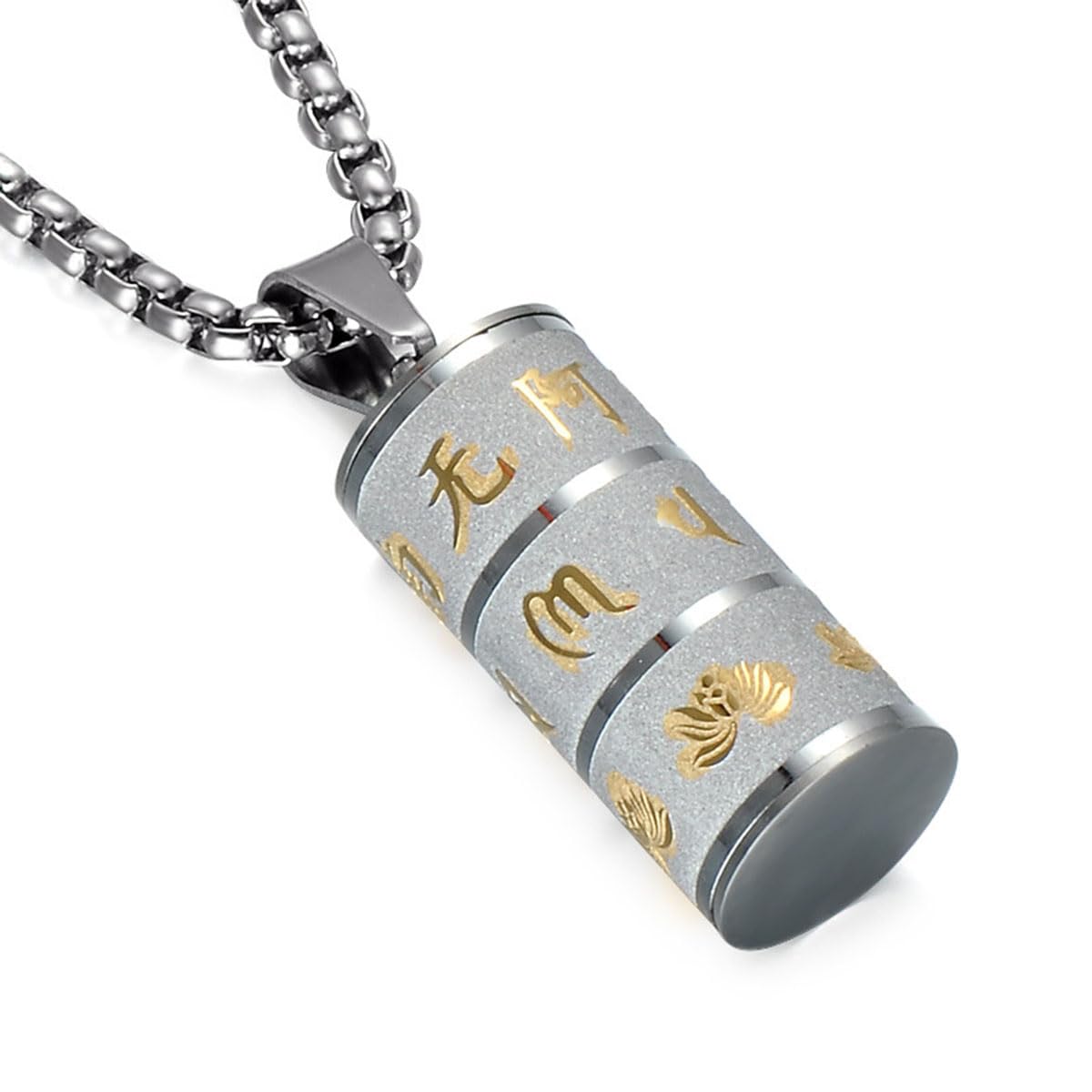 Yahoya Men's Silver Mani Padme Hum Pendant Prayer Wheel And Wo's Pendant Necklace Tibetan Ethnic Style Jewelry