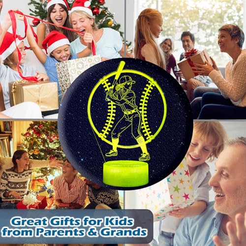 Image of Baseball Gifts for Girls, Softball Night Light, 3D Illusion Lamp with 16 Colors Changing, Timer, 4 Flash Modes and Dimmable, Accessories Stuff for Room Decoration, Kids Girls Holiday Xmas Gifts