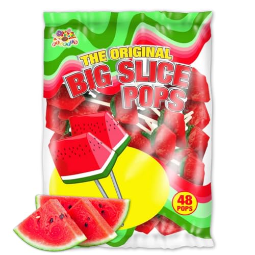 ALBERT’S Big Slice Watermelon Lollipops – 48 Count Bulk Pack | Juicy Tropical Flavored Candy Suckers Individually Wrapped for Parties, Events & Sharing