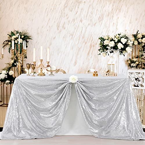 Image of B-COOL Sequin Tablecloth Glitter Table Drape 90x90 inch Square Silver Sequined Table Cloth for Wedding Thanksgiving Tablecloth Christmas Sparkle Tablecloth