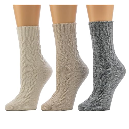 BEARPAW Womens Soft Multicolor Solid Large Cable Ankle Boot Socks 3 Pair Egret