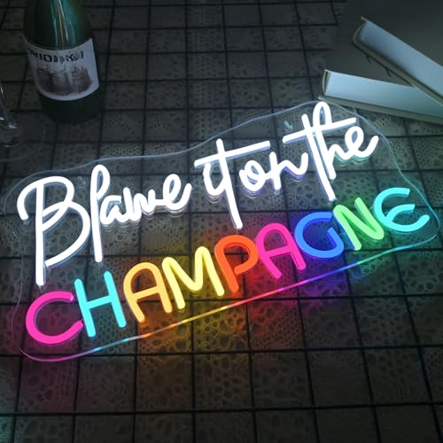 Image of Champagne Neon Sign Wall Decor Blame It on The Champagne But First Champagne Led Neon Light Sign Suitable for Home Bar Kitchen Man Cave Pub Wedding Birthday Graduations Grad Party Backdrop Drinks Gifts USB Warm