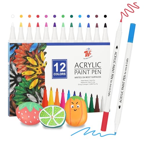 TBC The Best Crafts Marcadores de Pintura Acrílica,12 Colores Rotuladores Pintura Acrilica,Colores Rotulador Permanente,para Piedra, Vidrio, Madera