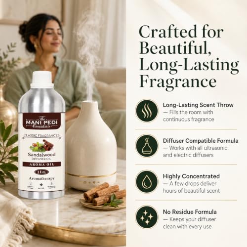 Image of TMPE SandalWood Diffuser Oil with Long-lasting Aroma | Classic Woody Fragrance Invokes Spirituality & Homely Feel | Ideal for Aromatherapy, Diffusers & Air Purifiers - 1 L (1000ml)