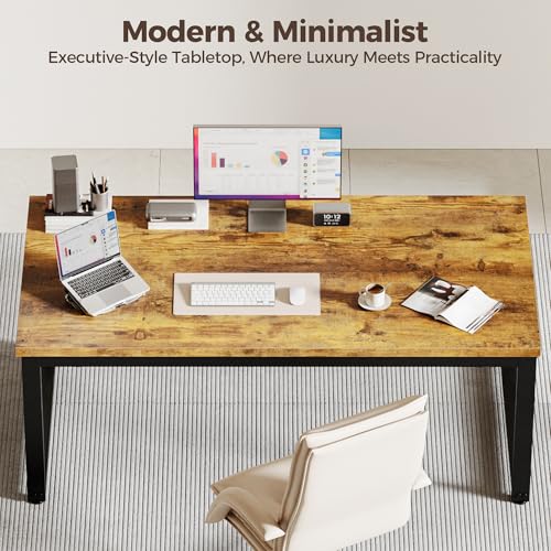 Image of 40 Inch Computer Desk, 1.2 inch Thick Small Office Table, Brown | Modern Simple Style, Heavy Duty Industrial Frame, Small Study & Writing Table for Home Bedroom Work