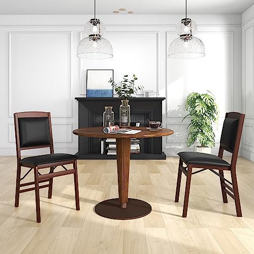 Image of COSTWAY Folding Dining Chairs Set of 2, Wooden Kitchen Side Chairs w /Padded Seat, Solid Wood Frame, 400 LBS Load Bearing, No Assembly Needed, Vintage Foldable Chairs for Dining Room, Living Room