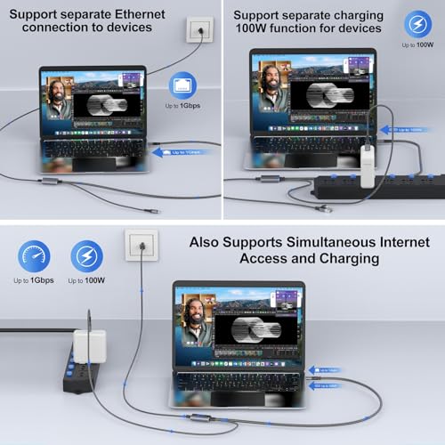 Câble USB C à Ethernet premium en nylon de 3M doté d'une alimentation stable 100W - 4