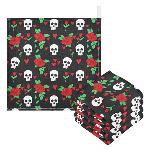Kigai Rose Skull Baby Washcloths,3pcs Ultra Soft Absorbent Towel,Newborn Bath Face Towel, Natural Reusable Baby Wipes for Sensitive Skin, Baby Registry as Shower