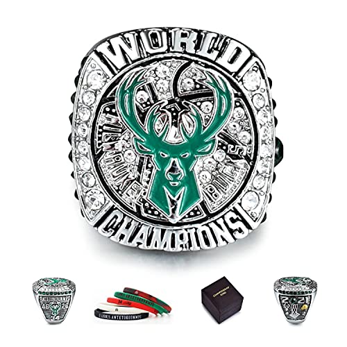 2021 Milwaukee Championship Ring Replica Basketball Champions Ring with 5pcs Silicone Bracelets and Championship Ring Box for 'Bucks Antetokounmpo Fans Gift(Size 14) 2021 Milwaukee Championship Ring Replica Basketball Champions Ring with 5pcs Silicone Bracelets and Championship Ring Box for 'Bucks Antetokounmpo Fans Gift(Size 14)