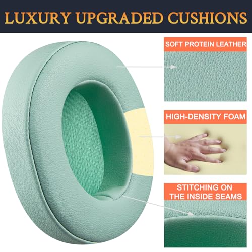 Image of SOULWIT Replacement Earpads for Skullcandy Hesh 3 /ANC /Evo & Crusher Wireless /540 /ANC /Evo & Venue ANC Over-Ear Headphones, Ear Pads Cushions with Protein Leather, Noise Isolation Foam - Preppy Sage